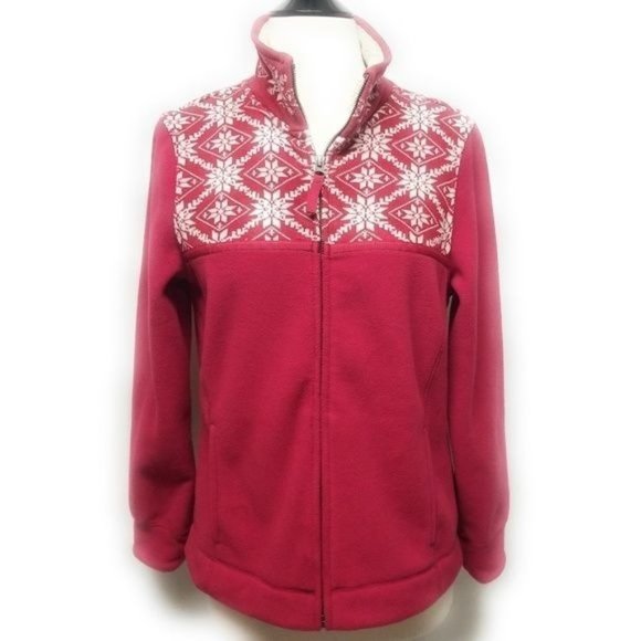 LL Bean Hot Pink Fair Isle Full Zip Fleece Jacket Size XS